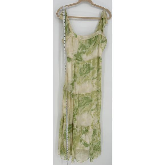 Line and Dot Palm Maxi Dress Cream Green Tie Straps Bohemian Beach Vacay M - Picture 8 of 9
